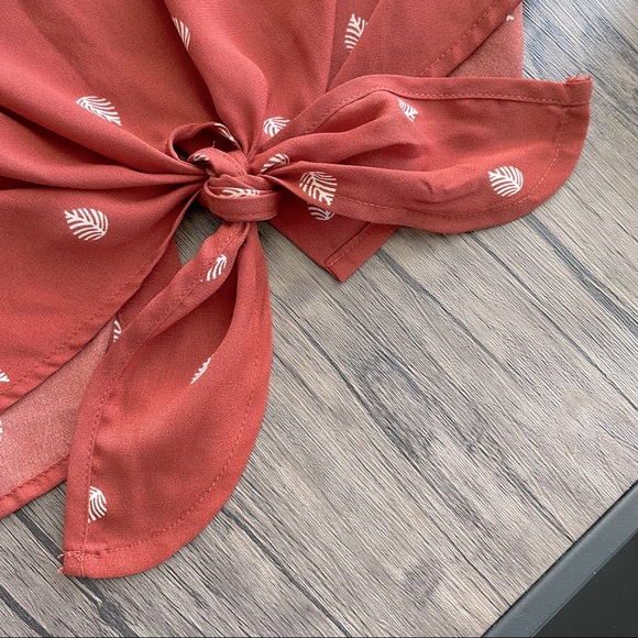 Rust Orange Blouse with Front Tie and Button Back Details - Picture 5 of 9